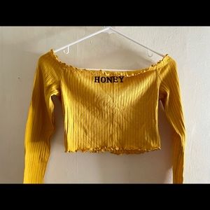 “Honey” Crop top Brand: SHEIN Size: Medium Color: Gold, Black